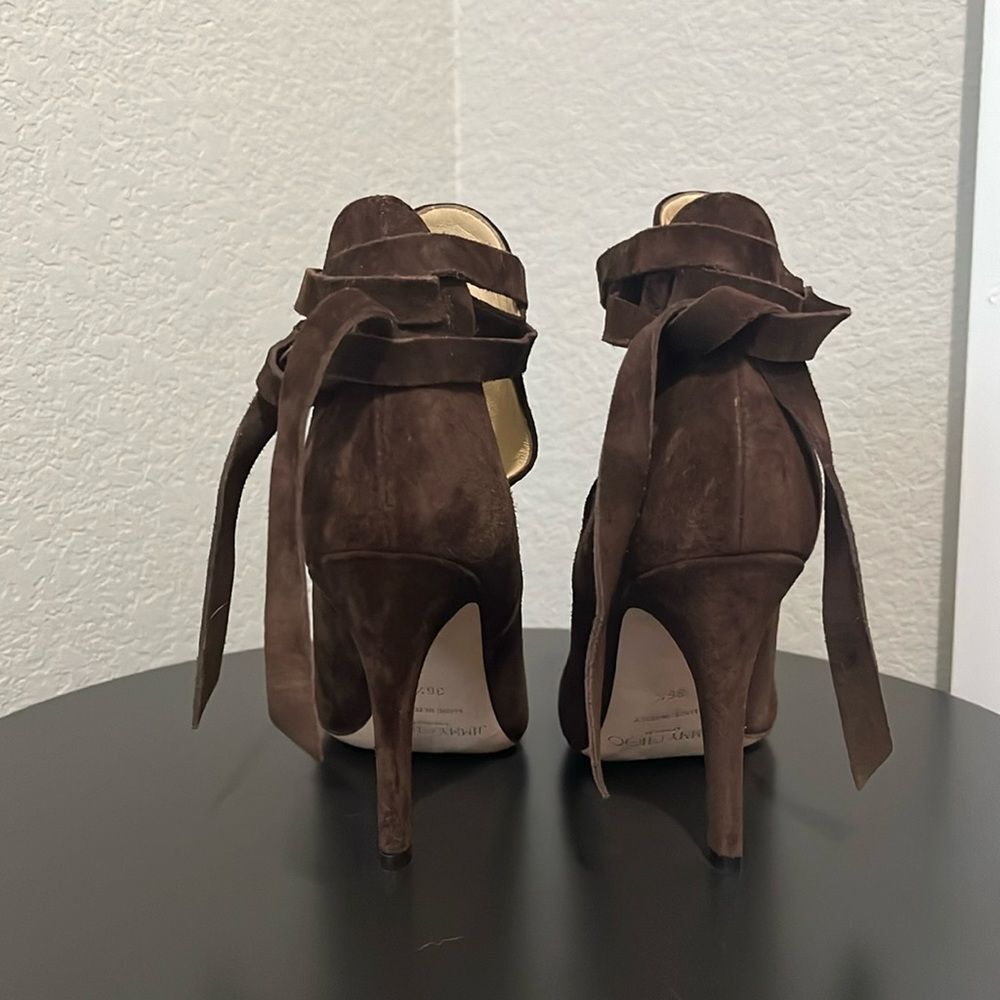 JIMMY CHOO Marina Tie Strap Brown Suede Booties, Size 36.5 (US- 6) - Picture 7 of 11